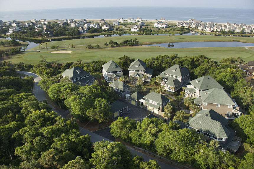 沿海家园树木海洋房屋照片村庄住宅高角度住房邻里建筑学图片