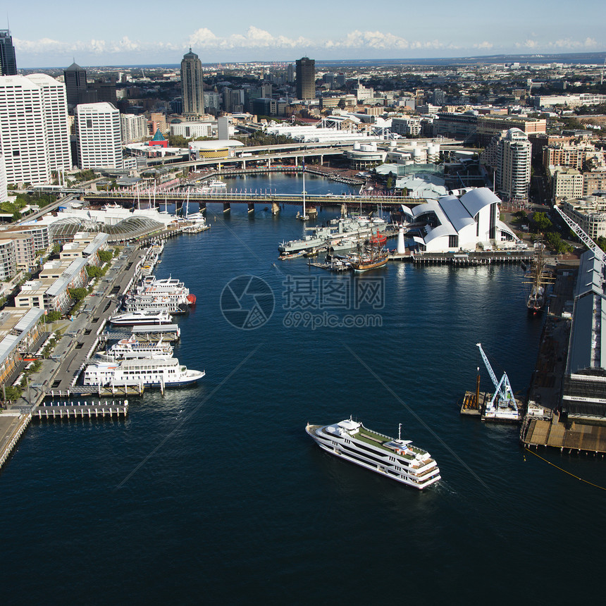 澳洲亲爱的港湾景观游轮摩天大楼城市照片港口天际正方形运输旅行图片