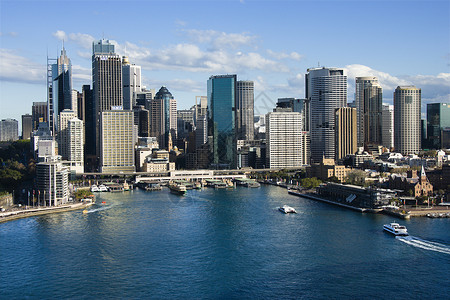 澳大利亚悉尼湾水平天线城市市中心建筑学景观渡船摩天大楼港口风景背景图片