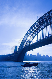 悉尼情人港舰船在桥下背景