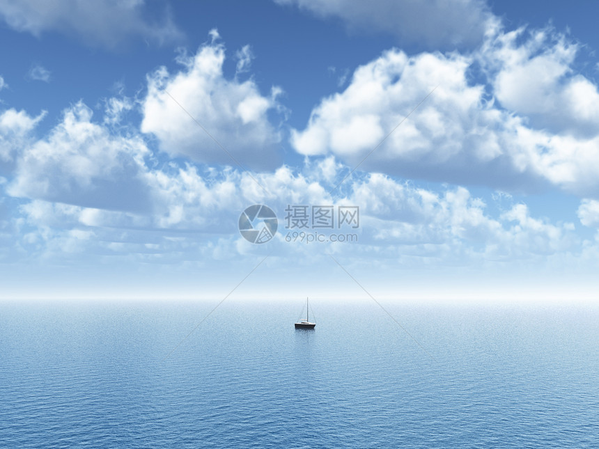 航帆游艇多云海洋大道天空地平线蓝色图片