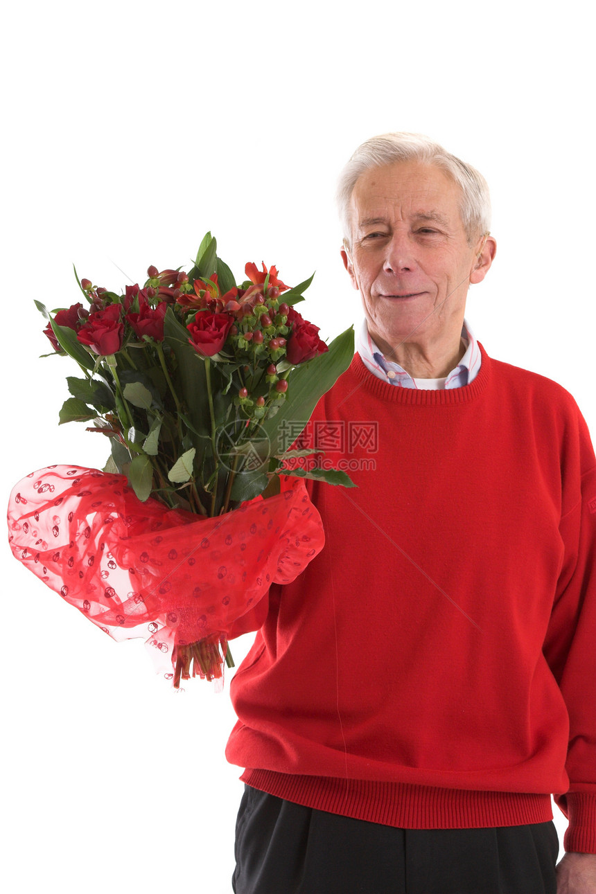 带鲜花的老年男子图片