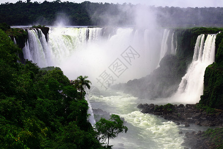 伊瓜苏 Iguazu Iguau 瀑布  大型瀑布荒野野生动物绿色森林岩石高度鸟类流动淡水背景图片