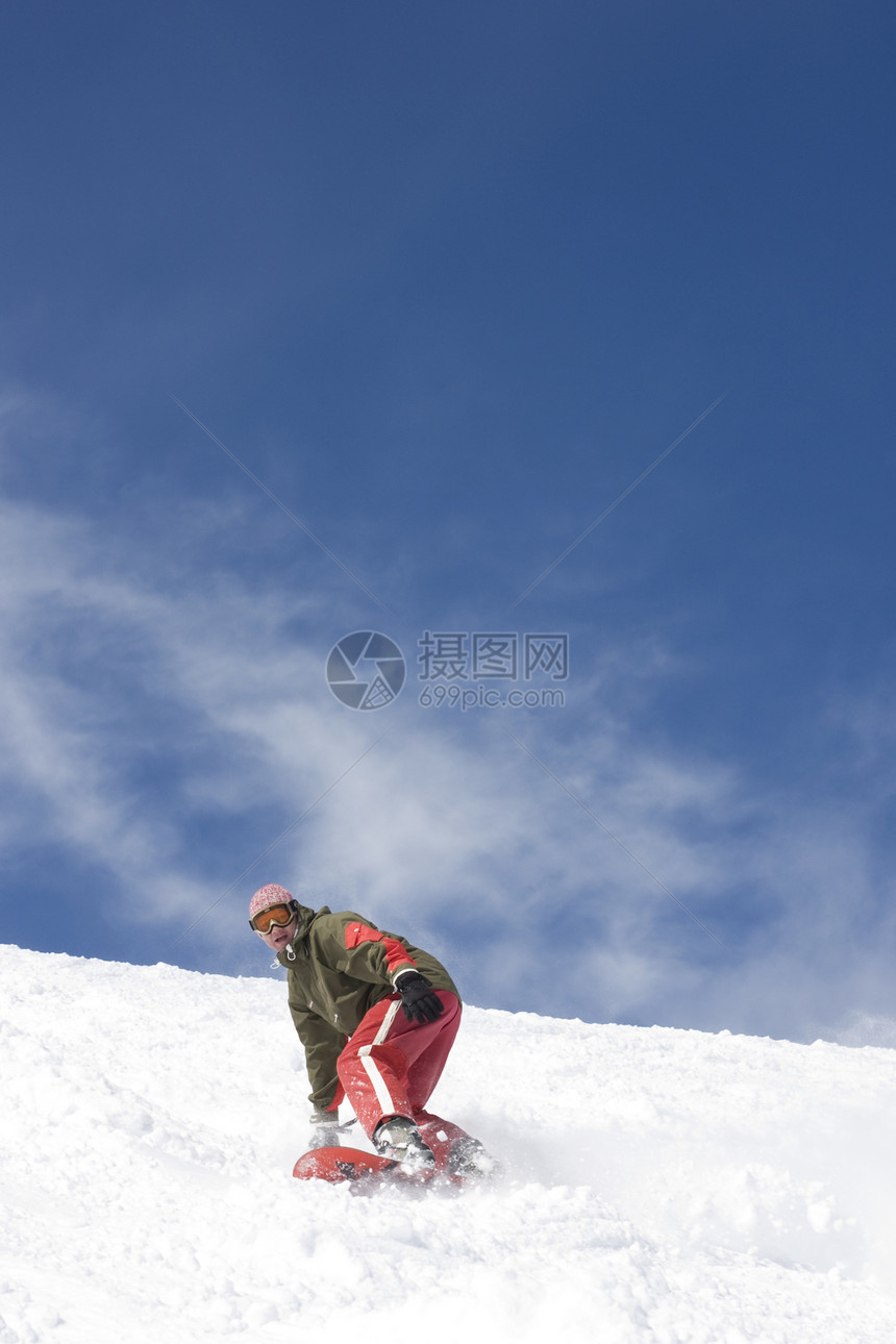 滑雪平衡青少年速度滑雪板旅行衣服夹克山脉蓝色寄宿生图片