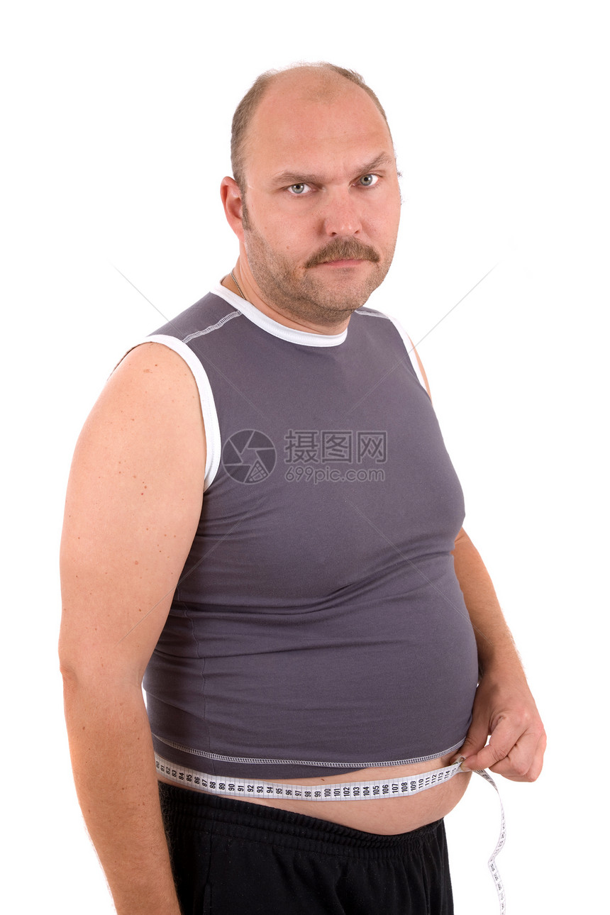 令人不快的饮食者肥胖胡子衬衫测量减肥腹部体重腰部卷尺山羊图片