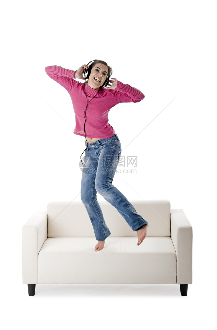 听音乐沙发成人快乐幸福青年派对玩家女性音乐闲暇图片