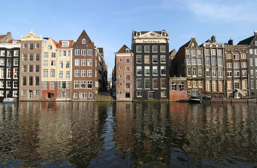 阿姆斯特丹特丹纪念碑反射风景历史性豪宅旅行旅游山墙房屋图片