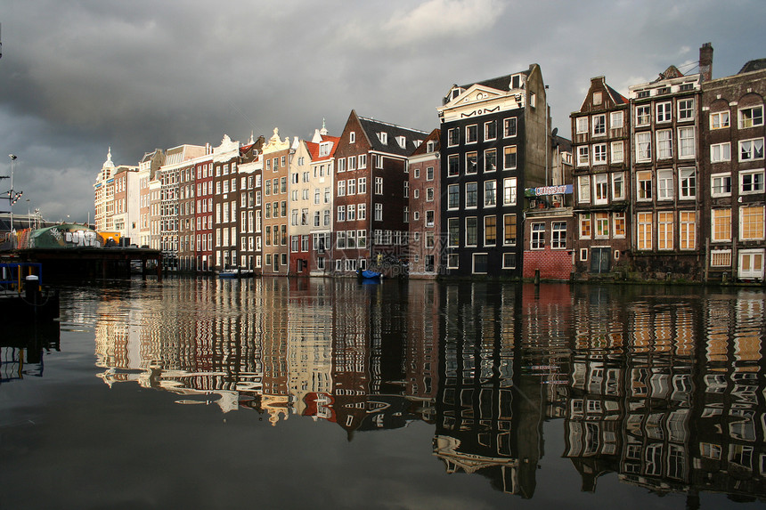 阿姆斯特丹反思城市运河旅行多云风景建筑学房屋特丹旅游图片