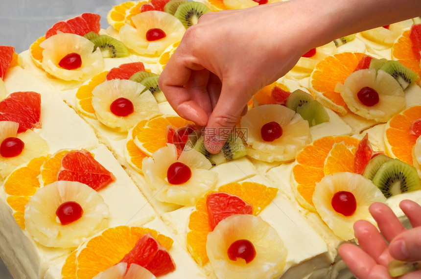 装饰水果蛋糕菠萝美食糕点奇异果橘子水果装潢饮食奶油墙纸图片