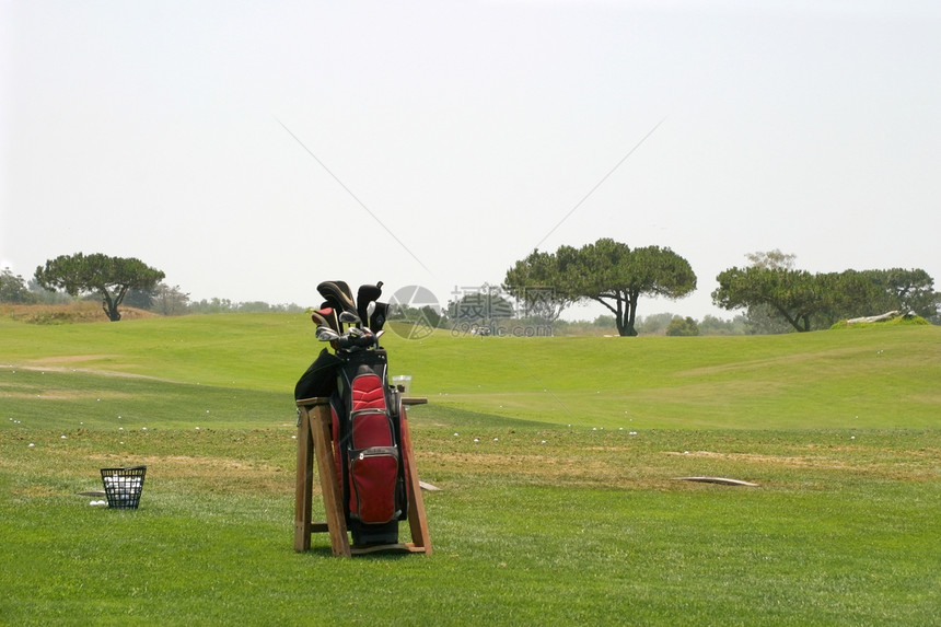 高尔夫袋闲暇俱乐部娱乐游戏木头阳光天空篮子绿色课程图片