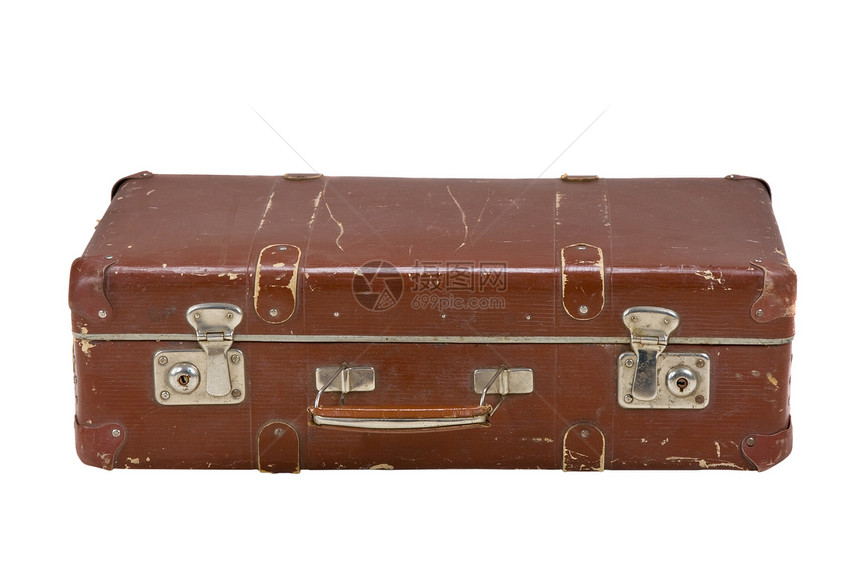 旧手提箱树干盒子行李白色胸部古董皮革棕色包装闩锁图片