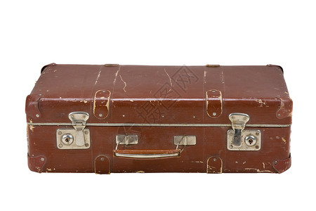 旧手提箱树干盒子行李白色胸部古董皮革棕色包装闩锁背景图片