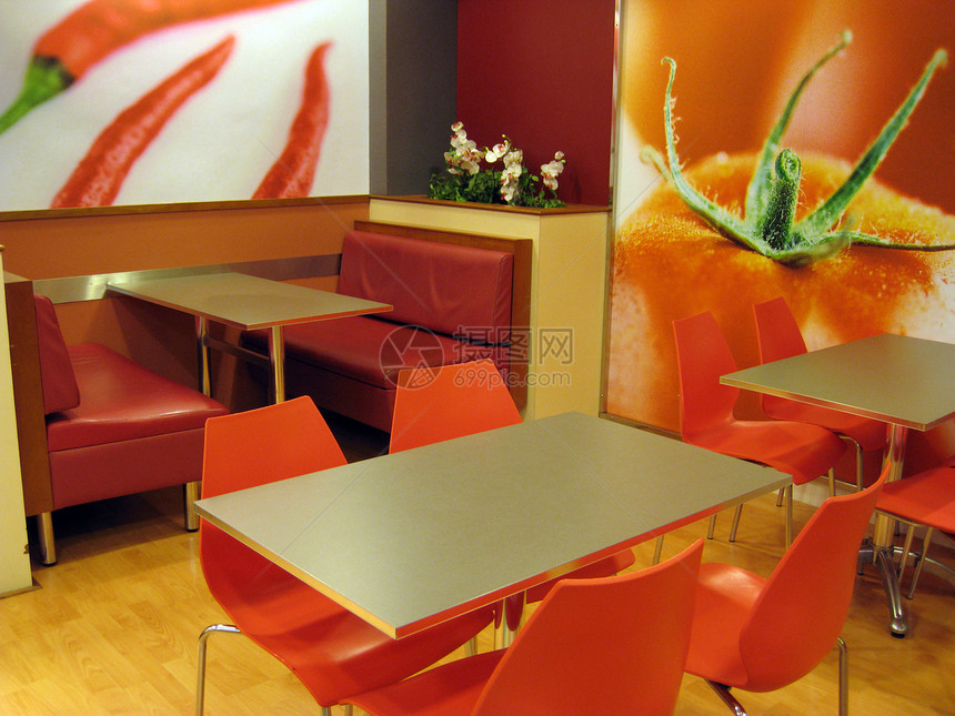 餐饮桌子角落椅子辣椒红色咖啡厅墙纸餐厅图片