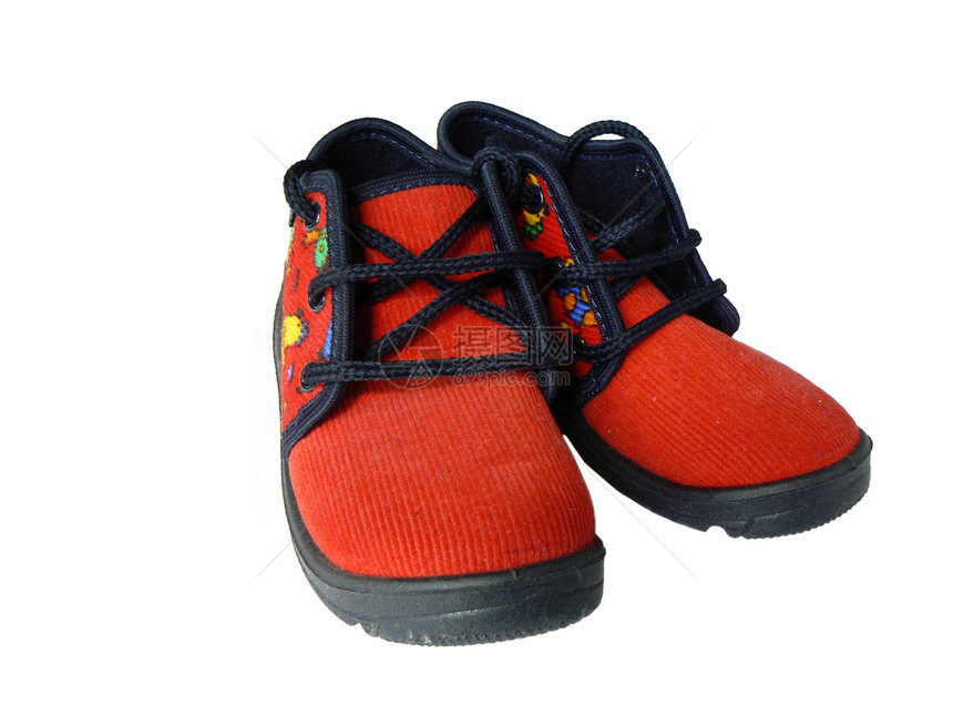童鞋鞋带橡皮红色衣服孩子们孩子黑色运动鞋婴儿白色图片