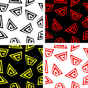 抽象的无缝矢量背景插画家黑色白色曲线黄色红色插图纺织品背景图片