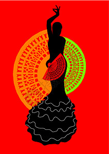 弗拉明戈舞弗拉门科舞者艺术裙子剪影舞蹈家扇子展示热情舞蹈娱乐冒充设计图片