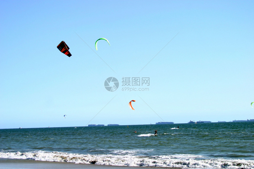 风滑棕榈旅游风筝蓝色叶子地平线天空阳光海岸海滩图片