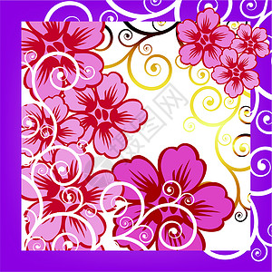 带鲜花的框架框架红色插图紫色粉色背景图片
