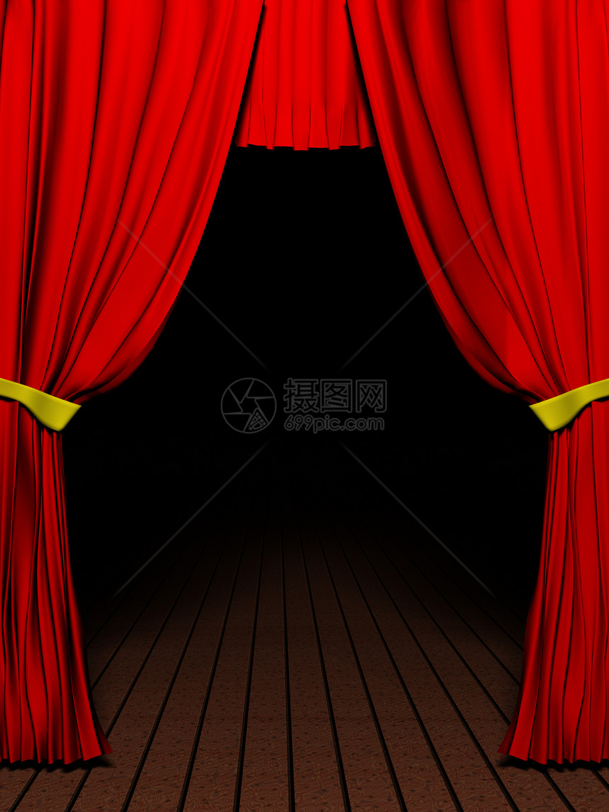 剧院礼堂窗帘渲染木地板天鹅绒歌剧剧场舞台空间乐队红色图片
