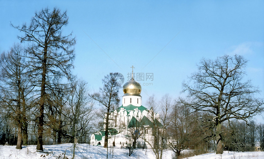 冬日东正教教堂图片