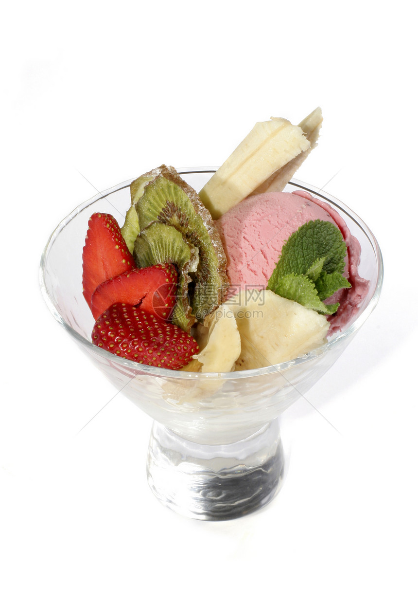 带水果的冰淇淋奶油薄荷管道玻璃食谱甜点糖浆香气香蕉空气图片