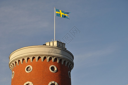 城堡塔砖块旗帜旗杆建筑背景图片