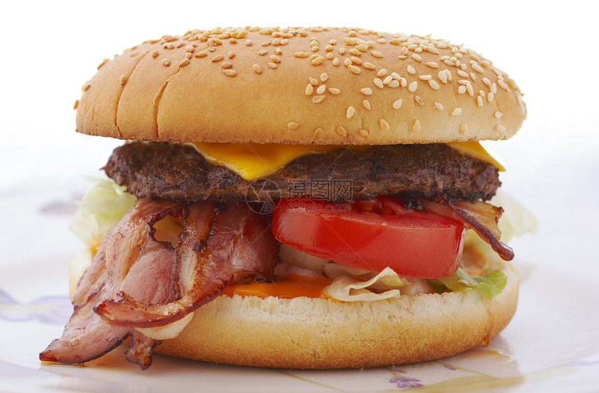 汉堡包育肥烧烤垃圾午餐牛肉餐厅食物种子芝麻沙拉图片