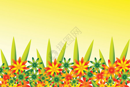 花边框红色晴天插图边界黄色叶子橙子绿色背景图片