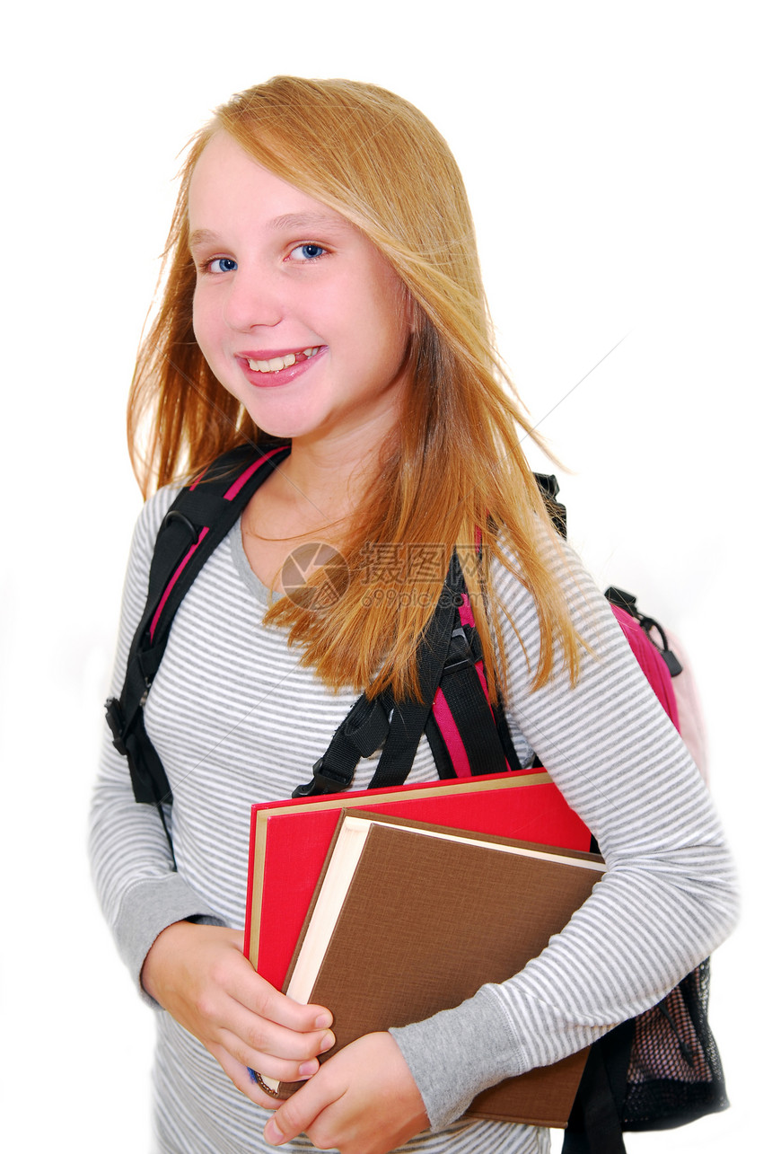 回学校上学童年孩子学习背包图书女孩们女学生女性白色学生图片