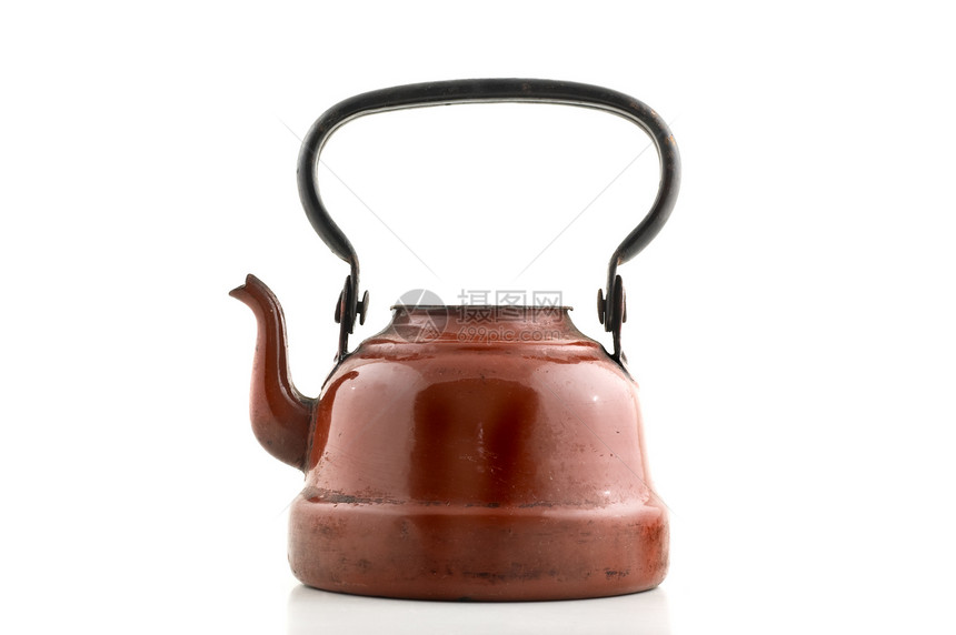 旧金属水壶锅炉乡村咖啡时间黄铜白色厨具破烂茶壶家庭图片