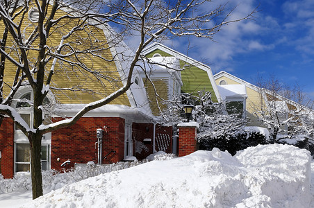 冬季街道财产天空季节景观房子暴风雪家园降雪住宅天气城市景观高清图片素材