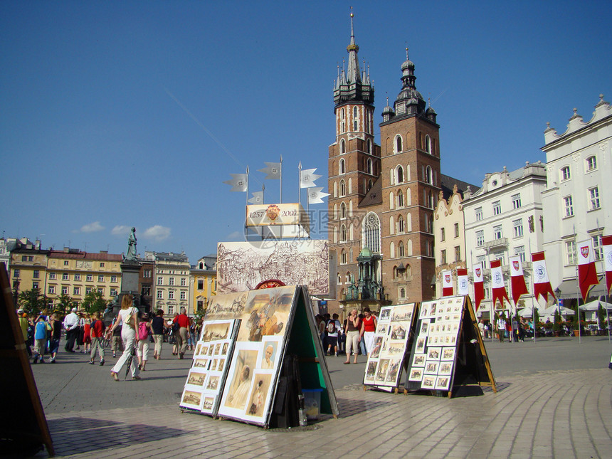 克拉科夫主要城市广场遗产正方形观光文化纪念碑节日历史性教会旅行抛光图片