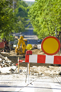 建筑路标路障和背景挖掘挖地工事图片素材