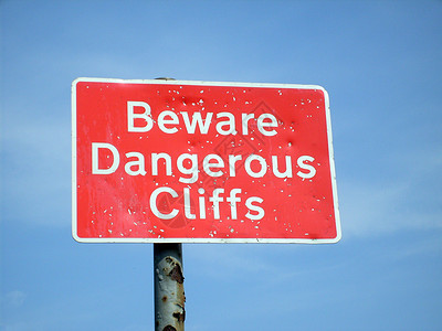 当心危险的断裂符号冒险红色安全蓝天边缘操作警告警报悬崖说明背景图片