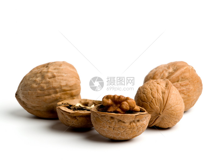 胡桃小吃饮食宏观零食白色甜点坚果木头营养食物图片