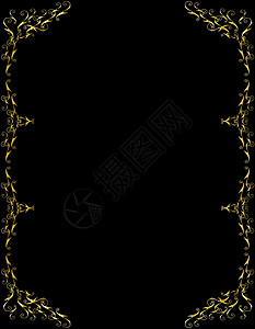高等金色黑黑色背景金子框架卷曲边界金属背景图片
