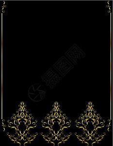 高等金色黑黑色背景金属边界金子卷曲框架背景图片