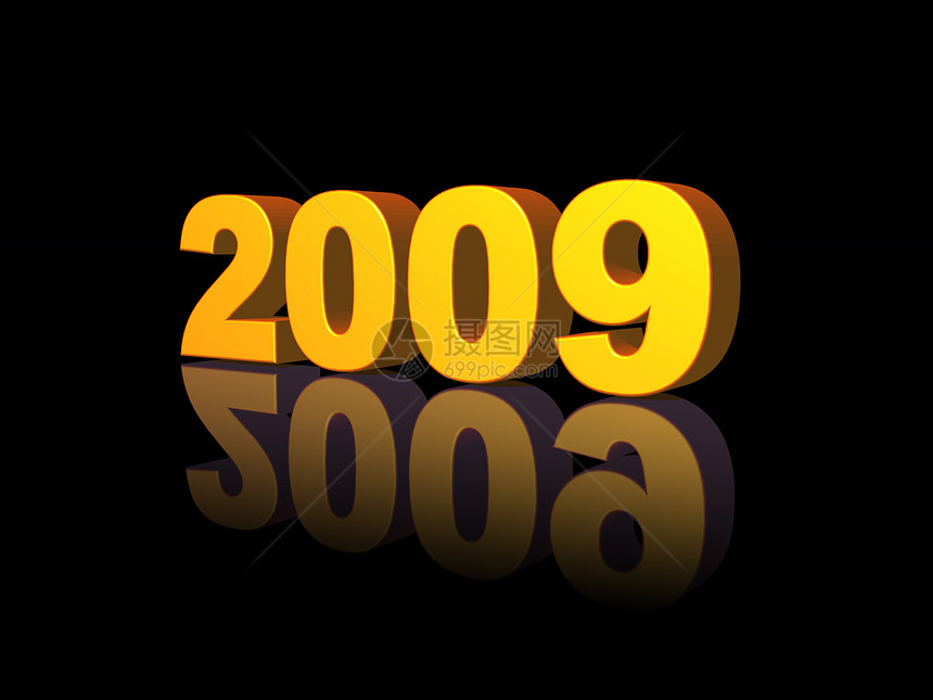2009年 2009年反射黑色日历插图金子数字字母标识季节小时图片