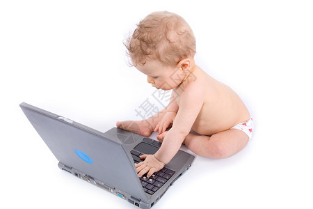 婴儿膝上型电脑人士孩子键盘白色游戏微笑商业教育商务笔记本背景图片