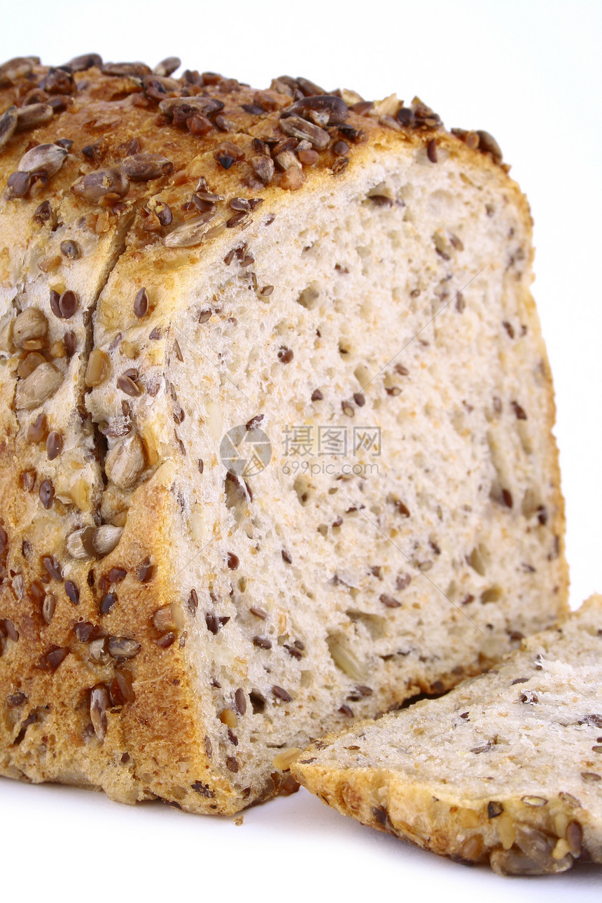 白色背景上孤立的灰色面包条细节食物种子向日葵硬皮面团小麦棕色面粉粮食脆皮图片
