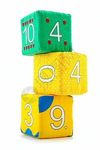 儿童砖头织物蓝色学习绿色孩子玩具黄色白色数字立方体背景图片