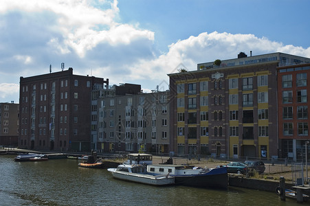 特丹的唐楼荷兰三桅帆船高清图片