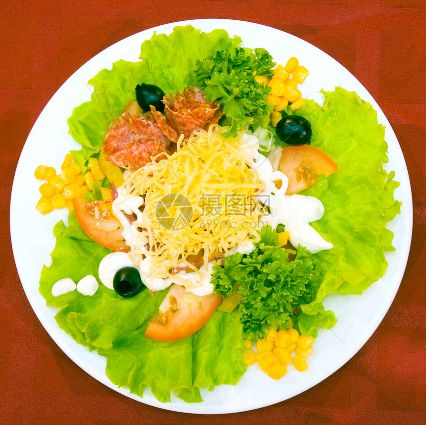 沙拉餐厅蔬菜生菜食物菜单食谱玉米午餐火腿首席图片