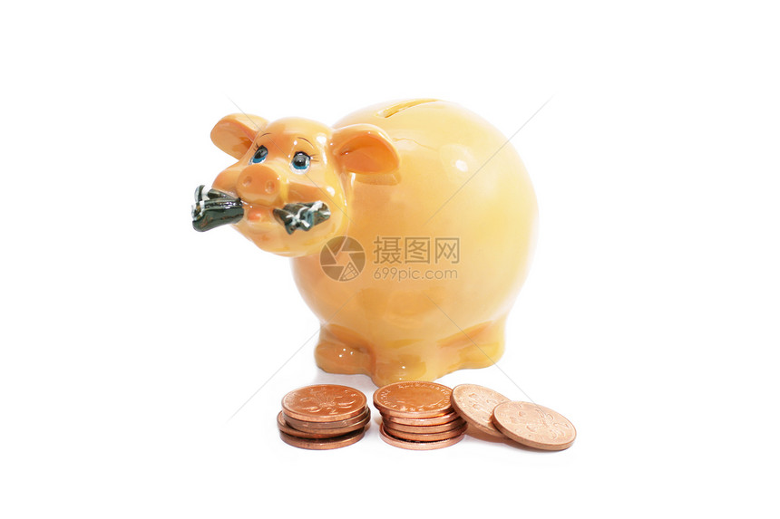 猪猪银行粉色储蓄存钱罐白色硬币笔记图片