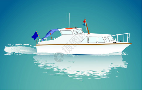 船舰救生圈旅行木板船运厨房速度桅杆海浪旗帜航行插画