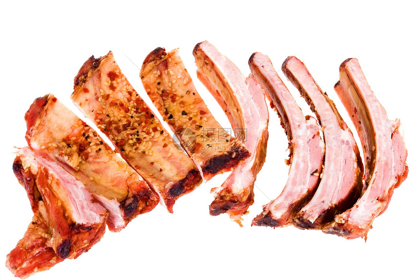熏肉火腿肋骨红色猪肉食物熏制白色图片