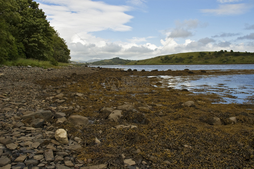 Donegal湾支撑爬坡树木石头海洋海滩天空海岸丘陵图片