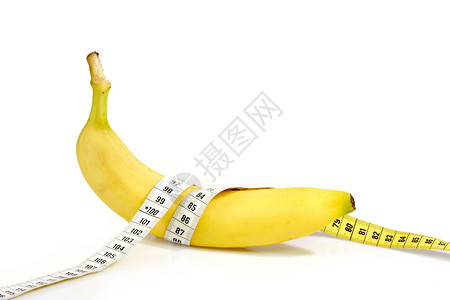 黄色卷尺香蕉饮食测量节食热带维生素甜点食物水果茶点卷尺黄色背景