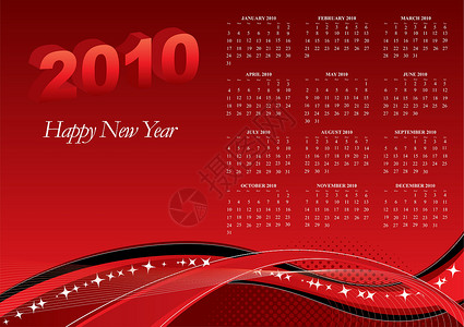 2010 年有红色横幅的日历背景图片