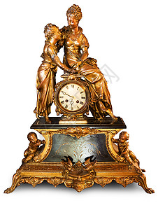 青铜乐器古董时钟 带有雕像背景